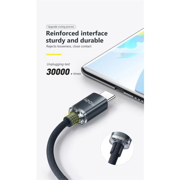 120W 6A type C til type C-kabel for Iphone 15 Xiaomi Samsung mobiltelefon hurtiglading USB C-kabel type C hurtigladdare linjer svart