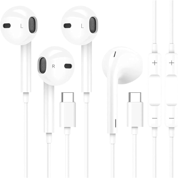 2-pack-USB C-hörlurar för iPhone 15 Typ C-hörlurar Trådbundna hörlurar med mikrofon