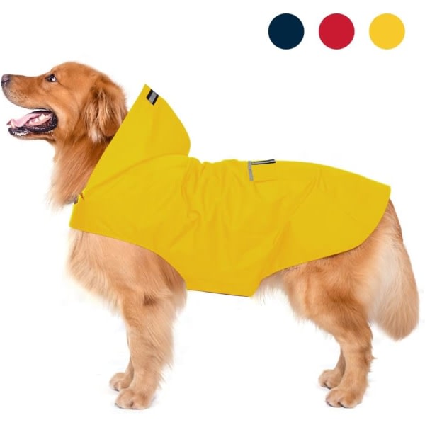 Hundregnjacka med huva, 100 % vattentät ultralätt och ventilerad hundregnjacka med reflekterande remsor för medelstora till stora hundar (5XL, gul)