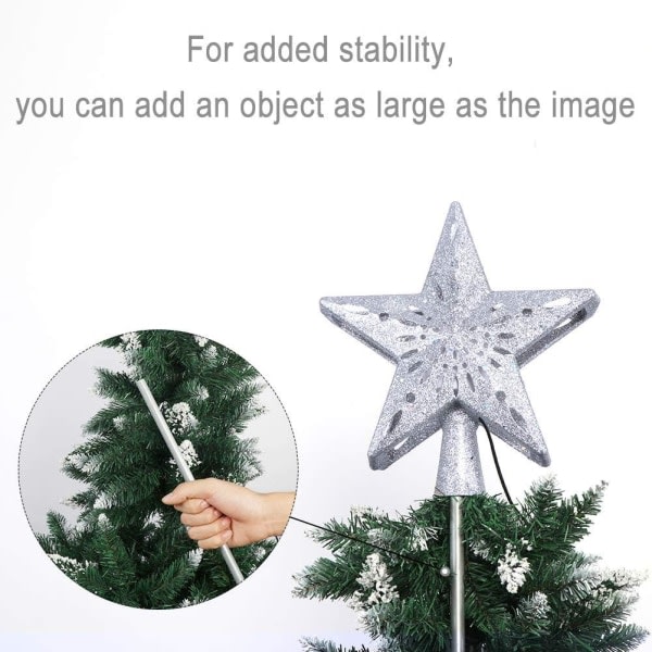 Julgranstopp dekorerad med upplyst stjärntopp med roterande snöflingaprojektor, 3D Flash Hollow Star Top