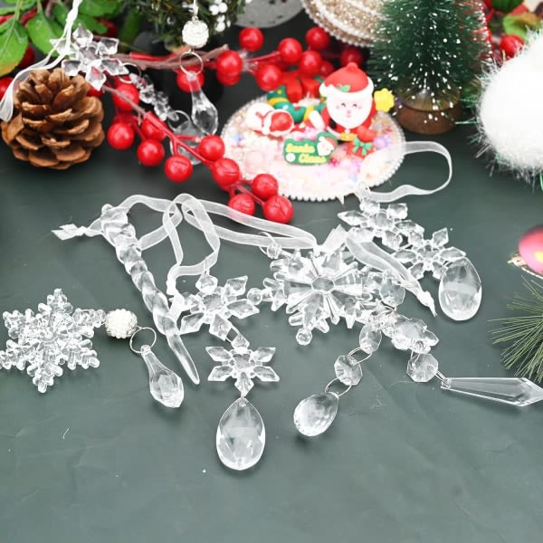 24 stykken kristallsnöflingor ornament julgranspynt
