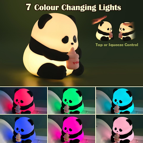 Søt silikonpanda nattlys for babyrom og småbarn, oppladbar LED dyredekor nattlys for bærbar Kawaii lampe bursdagsgave