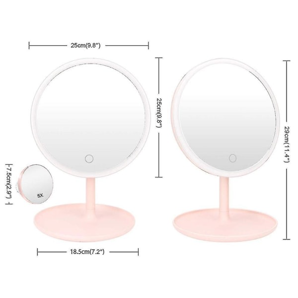 Makeup spejl, Led makeup spejl med lys med 5x forstørrelse