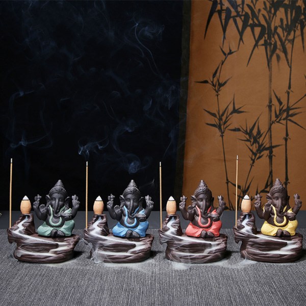 Kreativ Ganesha Røgelse Vandfald Røgelse Holder Desktop Ornament Tilbageflow Vandfald Dekor Aromaterapi Ornament Gave Grøn