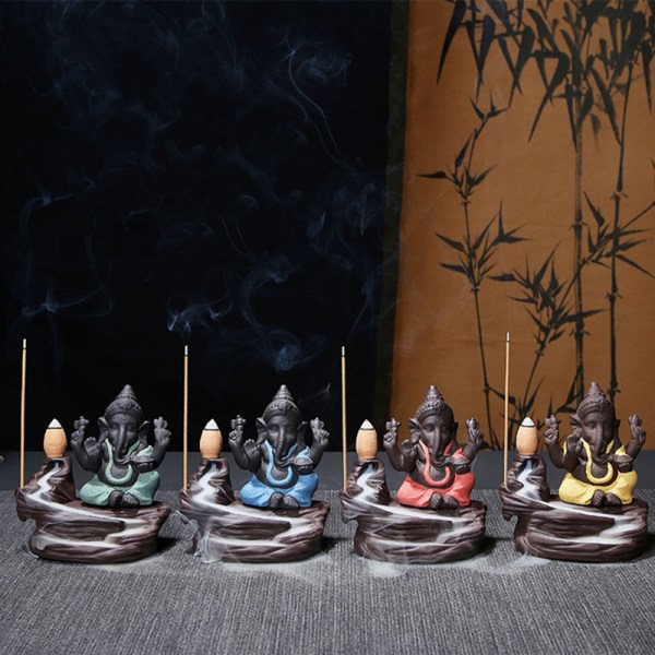 Kreativ Ganesha Rökelse Vattenfall Rökelse Hållare Desktop Ornament Backflow Vattenfall Dekor Aromaterapi Ornament Present Grön