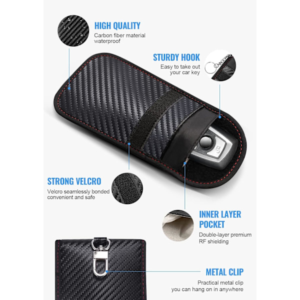 2-pack Faraday-fodral för bilnycklar | Signalblockerande ficka för bilnycklar | Keyless Entry Car Keys Case