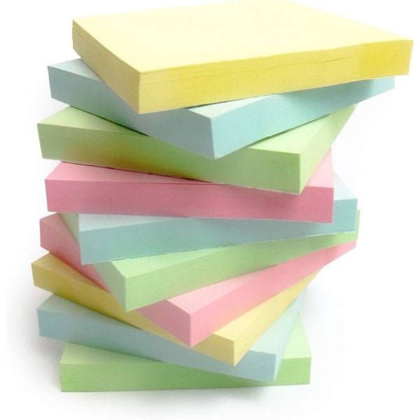 400 pastelfarver avtagbara klisterlappar 76x76 mm 4 kuddar med 100 ark - blå, rosa, grøn, gul (1 forpackning (4 blok))