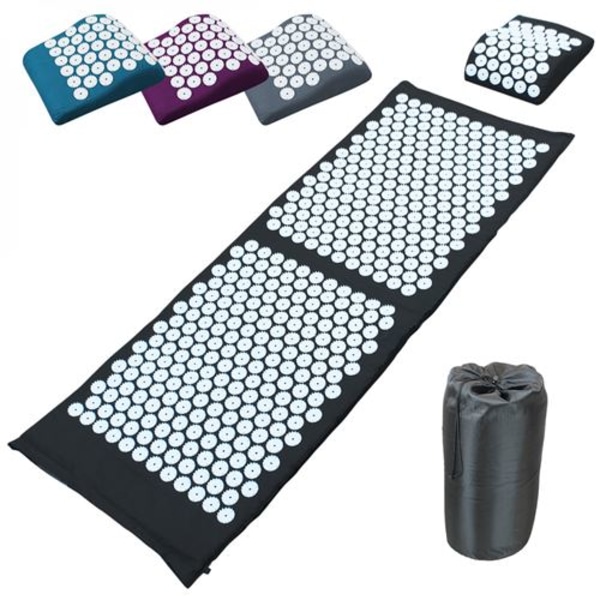 Akupressurmatta och kudde 130 x 50 cm med transportväska - Svart
