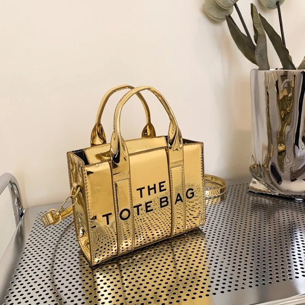 Naisten käsilaukku yläkahvalla, kirje, lakkapintainen, puhdas väri, ylellinen design-laukku, laadukkaat olkalaukut, olkalaukku Gold