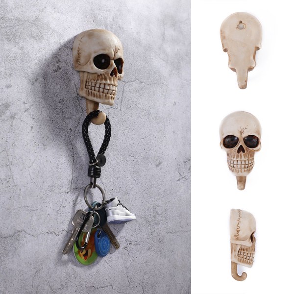 2. 3D Skull Key Väggkrokar Retro Resin Väggmonterad Nyckelhållare Handduk Rock Storage Rack