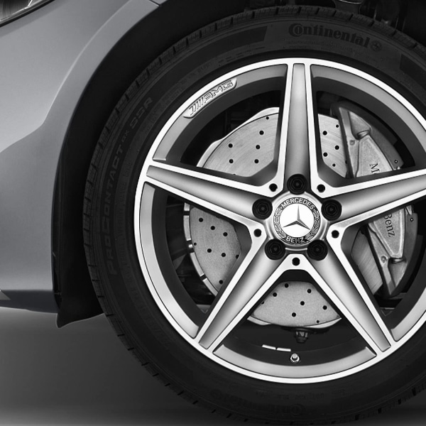 Navkapsler, 4 stk. 75 mm biltilbehør Benz med logo, med tre tykke spænder til Benz navkapsler