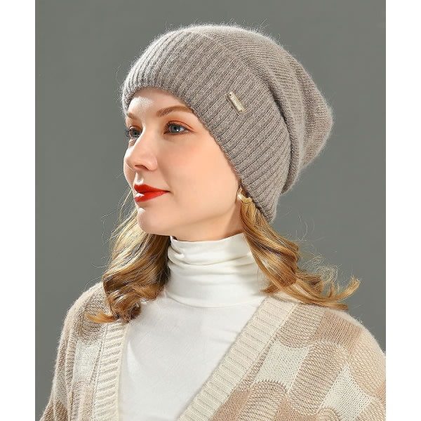 Cashmere Slouchy Beanies för kvinnor Vinter Lättvikts Flickor Ull Stickad Mössa Mudd Mjuk Varm Slouch Beanie Cap