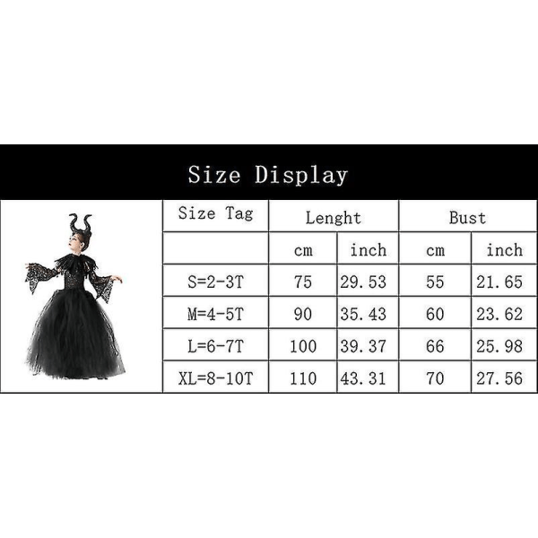 * Halloween Costume Maleficent Tutu Klänning För tjejer Cosplay Evil Queen Black Mesh Princess Dress Kids Crow Wand Maleficent Accessories1 6*7T Tag L