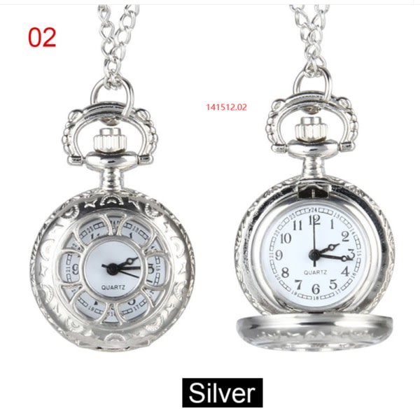 Quartz Fick Watch Alloy Chain Hollow Out Flower Flip Cover Vintage Pendant klockor för kvinnor Silver