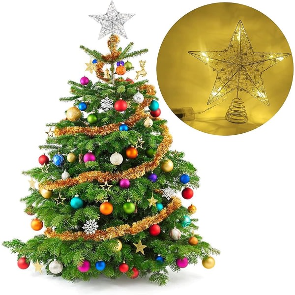 25 cm stjerne julegran, julgran topper dekoration, Light Up stjerne julgran indendørs udendørs julgran topper dekoration, Light Up