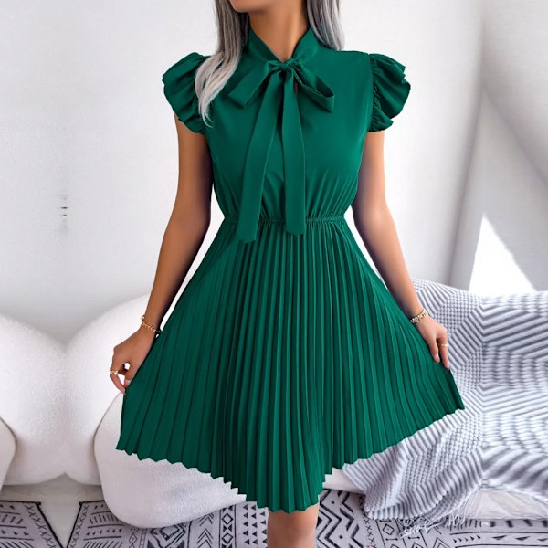 Elegant snørekjole med høj talje og store folder til damer, rosetkjole til forår og sommer Grøn Green XXXL