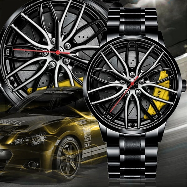 Lyxiga herrklockor Sportbilsklockor 3D Sportfälgsnav Hjul Armbandsur Bil Quartz Herrklockor Kreativ Relogio Masculino green