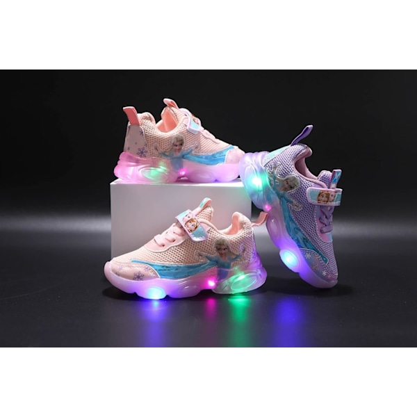 Elsa skor, prinsessa skor, flickor lysande skor, barn ledde sneakers, pojkar flickor lätt mesh tyg skor kors träning skor casual barn sneakers C Lila C Purple 26