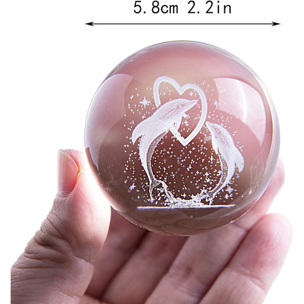 3D Delfin Krystallkule med Stativ for Valentinsdagens Gave, Bursdagsgave - Dobbel Delfiner Kjærlighet Hjerte Ornament