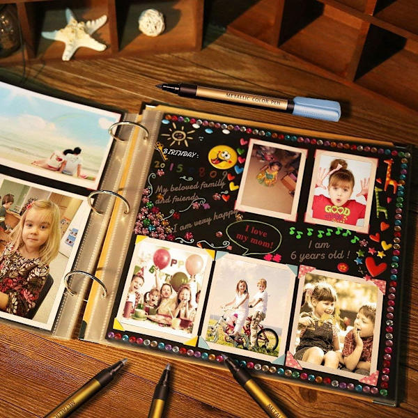 Anyuke Metallic Marker Pen Set, 10 färger, Permanent Penselpenna för att designa ditt eget fotoalbum, Gästbok, Scrapbook, Gold Metallic Pen Set