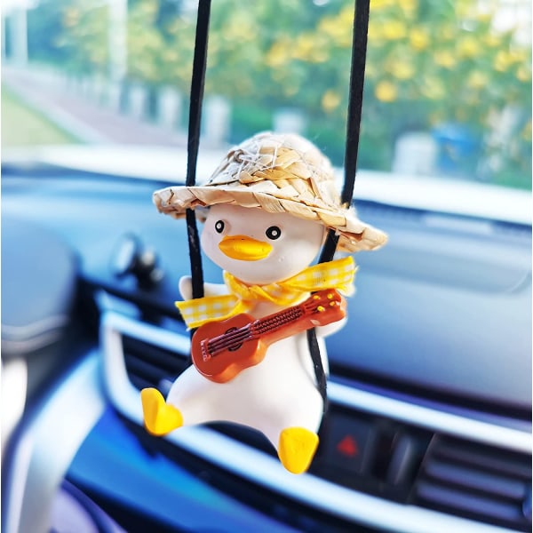 Swinging Duck Car Hanging Ornament， Søt Bildekor Bakre View Speilhengende Tilbehør Bilspeilhengende tilbehør Bilanheng (gitar)