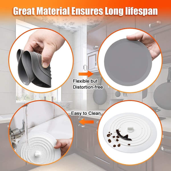 Badproppar Silikon diskbänkspropp diskbänkspropp 15 cm halkaisija för kök, badrum och tvätt Universal avloppspropp (1st, vit)