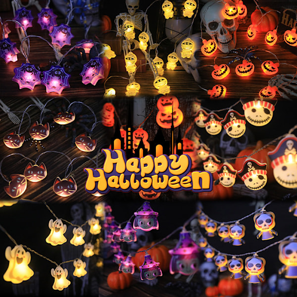 Joulu- ja Halloween-kurpitsavalaisin, lepakko- ja hämähäkkivalaisin, kallo-valoketju, koriste Style 3 Witch