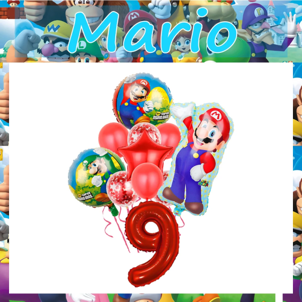 Marioed Super Bro -koristeilmapallot juhliin, syntymäpäiväjuhliin, koristeluun, pojille, juhlatarvikkeet, vauvakutsuille, perheelle, foliolatksipallo Ballon 11Pcs-9