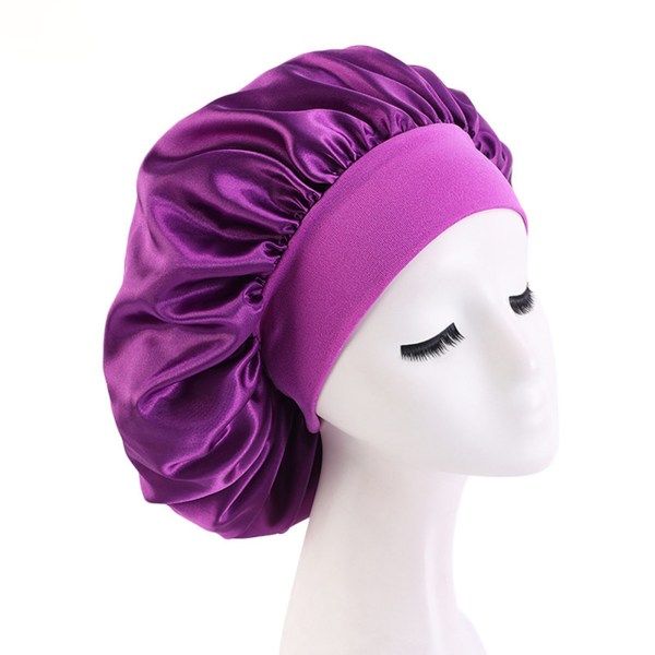 Fashion Big Size Satin Silk Bonnet Sleep Night Cap Head Cov Dark Purple