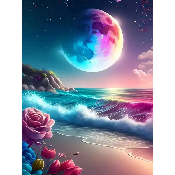 30x40cm (Colorful Moon) diamond painting, 5D diamond painting