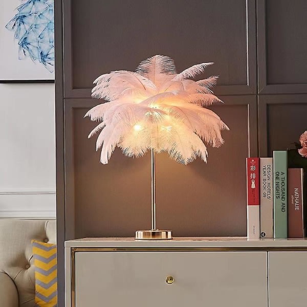 Touch Sensitive bordlampe, strutsfjäderlampa 3 farger Dimbar med 30 fjädrar for soverom med rosa