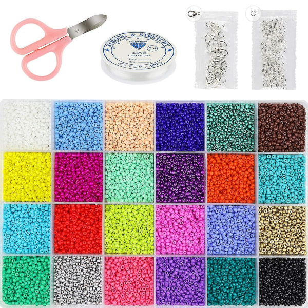 24000st glassfröpärlor 2 mm små pærlor for smyckestillverkning 24 sortiment Opak farge hål 0,6 mm armbånd halsbånd