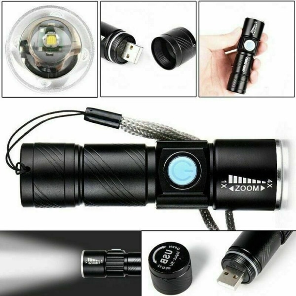 Högpresterande 5000 lumen USB-laddningsbar ficklampa