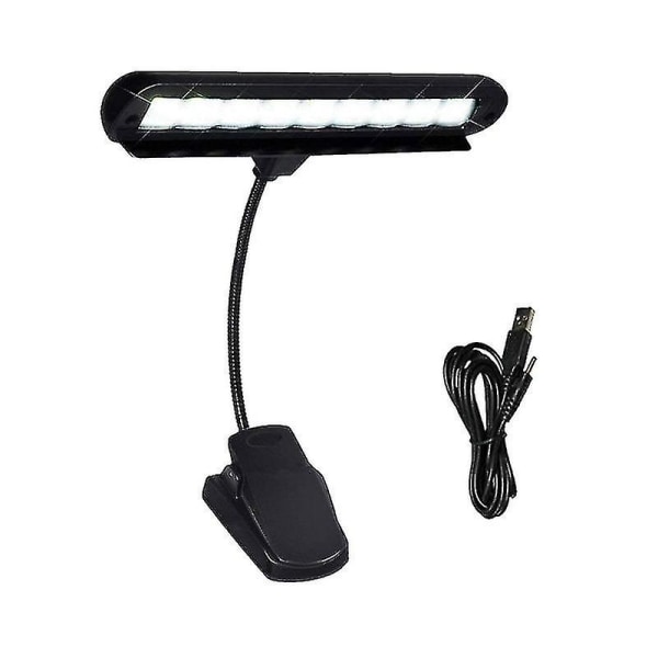 Clip-on musikstativlampa 9 LED orkesterlampa pianoljus Helt justerbar musikstativlampa med strömförsörjning (utan batterier, svart)