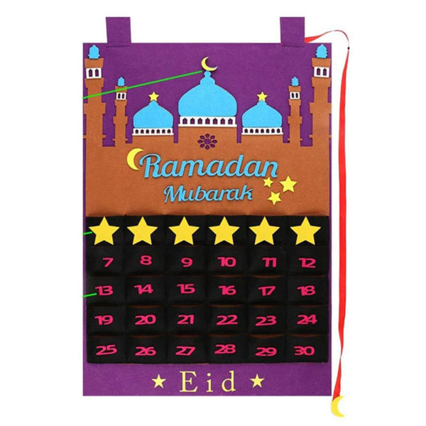 2021 Eid Mubarak Nedregningskalender med 30 återanvändbara stjerner Ramadan Mubarak-dekor