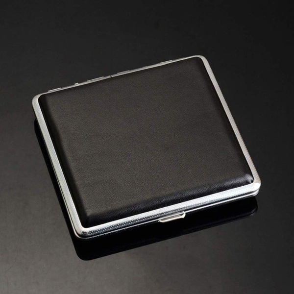 Læder og metal cigaretholder etui til 20 almindelige cigaretter
