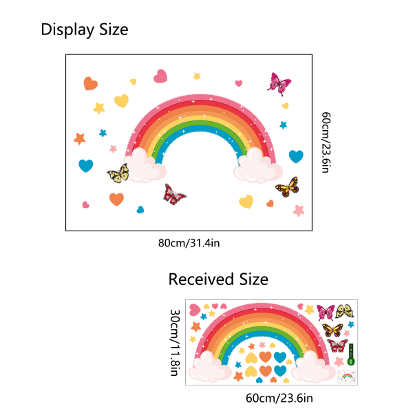 3 stk Rainbow Wall Sticker Aftagelig Star Butterfly Heart Wall Sti