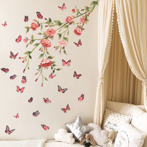 1 sæt Peony Flower Wall Decals Pink Flower Wall Stickers Mænd