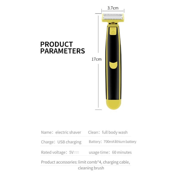 Helkroppstvättbar skjeggtrimmer, elektrisk barbermaskin for menn, skjeggstiltrimmer, kinnskjeggtrimmer