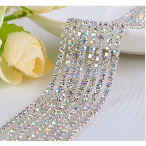 20 Yard Crystal Rhinestone Close Chain Trim Sewing Crafts 2.5mm Silver Color