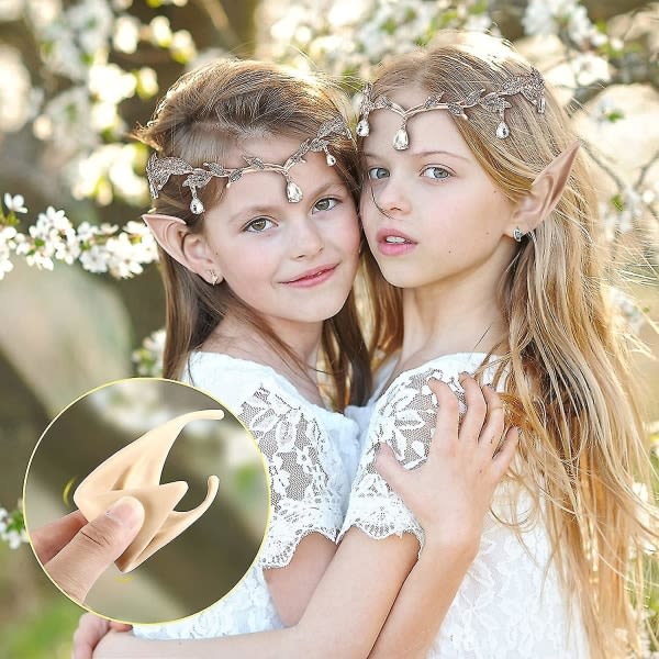 Rhinestone Leaf Wedding Tiara Crown Pannband Cosplay Fairy Pixie Alf Ears For Brides Pageants Bryllupsbal (roseguld)