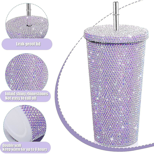 Bling Diamond Tumbler Glitter Vannflaske Med Lås Purple