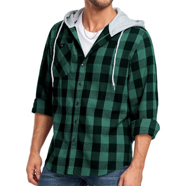 Rutiga herrskjorta med långa ärmar och ficka, knappstängning, rutig skjorta, flanelljacka, regular fit, 4 säsonger, skogshuggar skjorta M-3XL Grön Green XXL