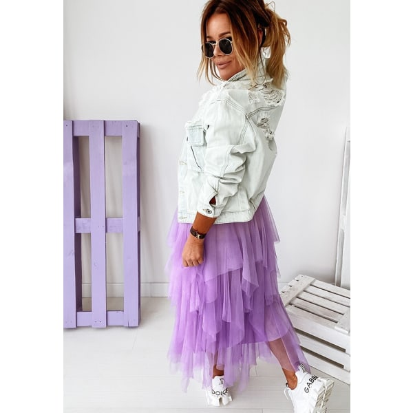 Kvinner Tyllkjole Elastisk Midje Mesh Langt Stykke Kjole purple