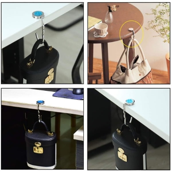 Vikbar handväskhängare, hopfällbar handväskkrok, hopfällbar handväskkrok i metall, väskhållare för bord, rund handväskhållare, väskkrok (3-pack)