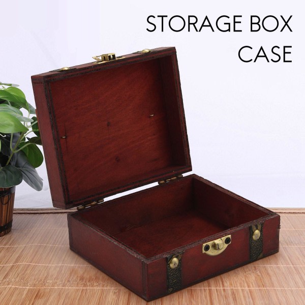 Vintage trä skattkista Box Lås Organizer case Vikbar Mini liten trä Heminredning Container
