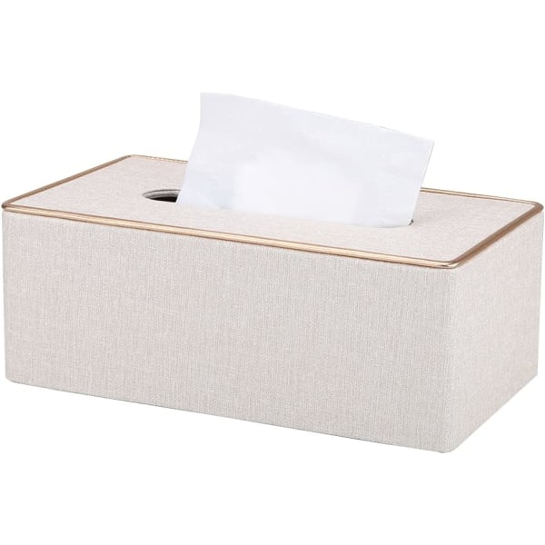 Tissue Box Cover PU skinn rektangel Tissue Box Holder for hjemmet eller kontoret (perlehvit)