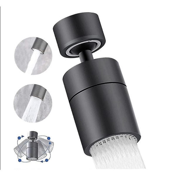 Vattenkran Aerator, 360 roterbart munstycke Kökskran (Svart), 2 lägen Vattenbesparande Kran Aerator, Spray Aerator Filter Kökskran Badrum Handfat