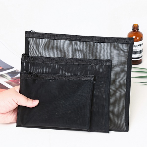 4 stycken Mini dragkedja Toalettväska Organiseringspåse i mesh, svart nylon Vattentät liten handväska Kosmetik