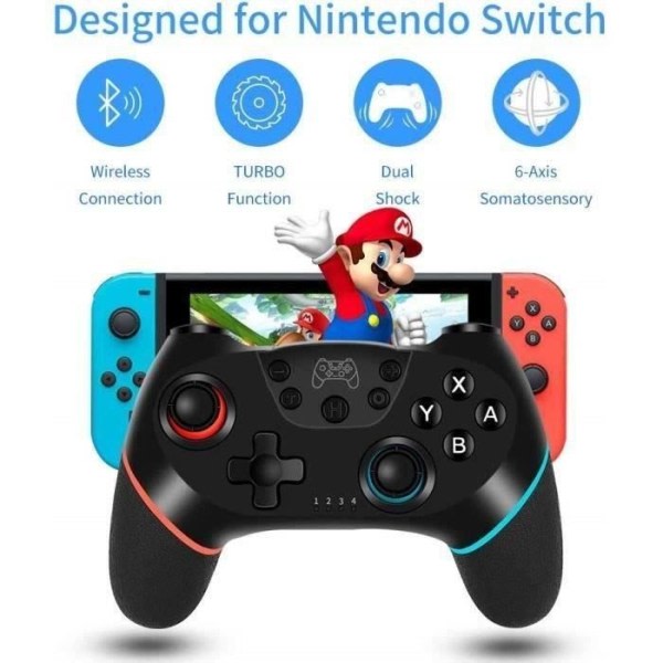 Trådløs kontrol til Nintendo Switch, Bluetooth Joystick Switch Pro, Switch Controller med opladningsbatteri-Turbo-6-Axis